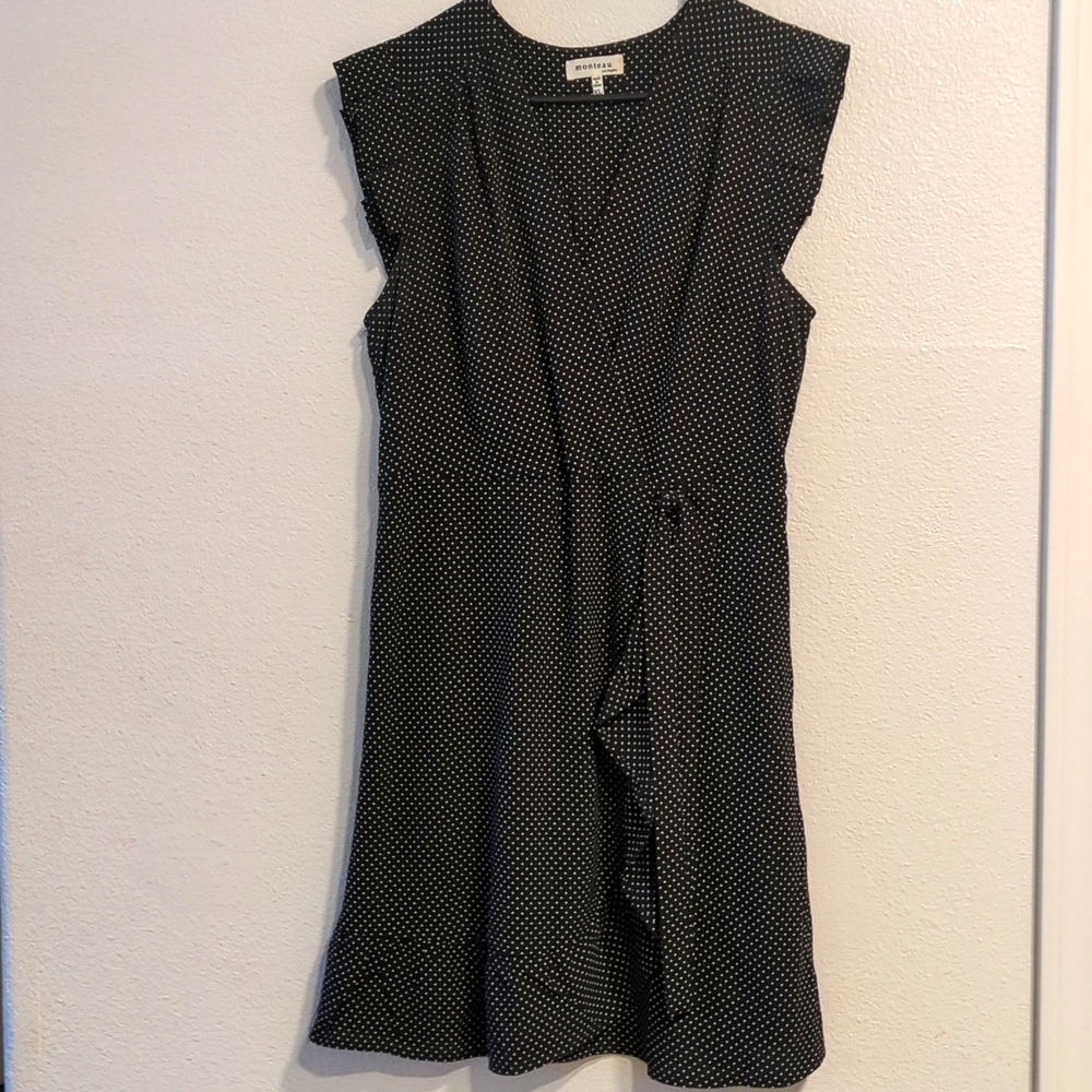 Monteau ladies black and white polka dot dress XL lined dress.